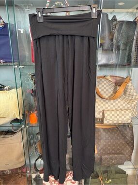 Quince Black Wide-Leg Fold-Over Waist Pants